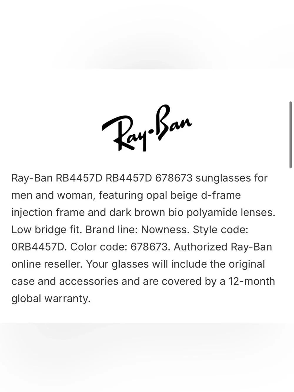 NEW RAY BAN RB4457D opal beige sunglasses
